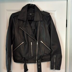Quince black Leather Biker Jacket